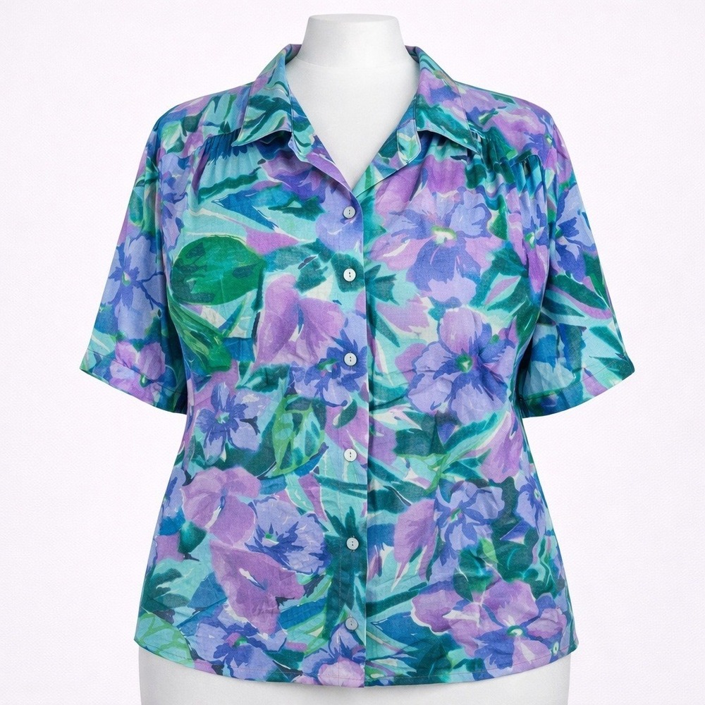 Vintage Villager Y2K Floral Button Top Size L Short Sleeve Hawaiian Shirt Cruise